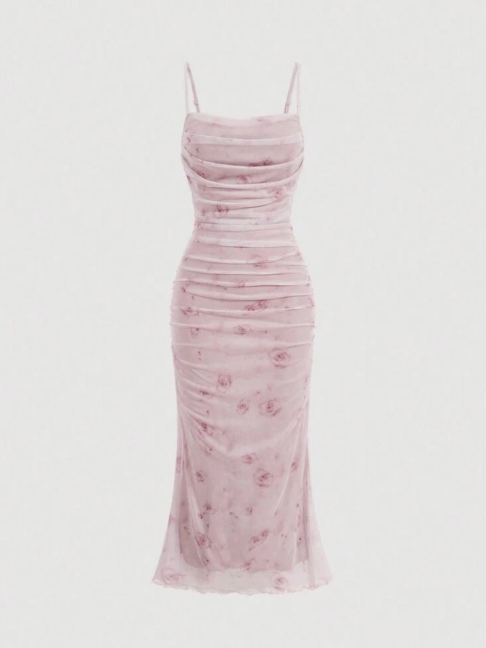 Pink Floral Ruched Maxi Dress